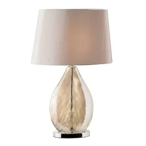 Luminosa Kew Table Lamp Gold Effect, Glass, Mink Silk Effect, E27