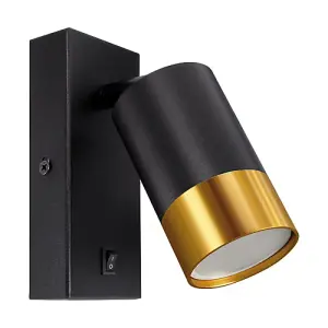 CGC PUZON Black & Gold GU10 Adjustable Single GU10 Indoor Spotlight Wall Light with Switch