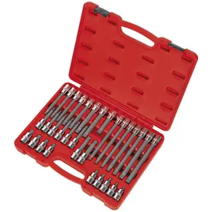 32pc RIBE Star Short & Long Socket Bit Set - 1/2" Square Drive Mechanic Vehicle