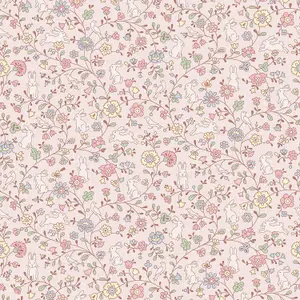 Grandeco Liberty Floral Bunny Trail Nursery Textured Wallpaper Pink