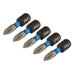 Draper  Draper Expert Cross Slot/PH Type Impact Screwdriver Bits, No.1 x 25mm, 1/4" Hex (Pack of 5) 04934