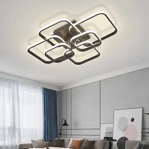 6 Lights Squares Black Contemporary LED Energy Efficient Semi Flush Acrylic Ceiling Light Dimmable