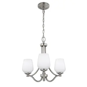 3 Bulb Chandelier Hanging Pendant Ceiling Light Satin Nickel LED E27 60W Bulb