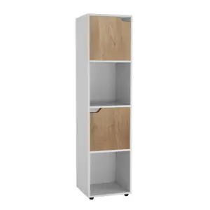 URBNLIVING 119cm Height 4 Cubes White Wooden Bookcase Shelving Display Shelf Oak Door Storage Unit