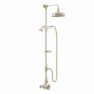 ENKI Downton English Gold White Traditional 2-Outlet Brass Thermostatic Shower Set with Diverter 200mm