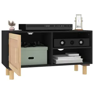 Berkfield TV Cabinet Black 80x30x40 cm Solid Wood Pine and Natural Rattan