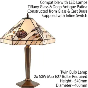 Tiffany Glass Table Lamp Light Antique Patina Bronze & Rose Hex Shade i00183