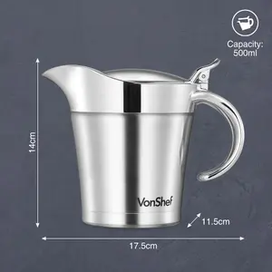 VonShef Gravy Boat, 500ml Stainless Steel Dining Table Gravy Jug, Double Wall Insulated Thermal, Ideal for Gravy, Custard & Cream