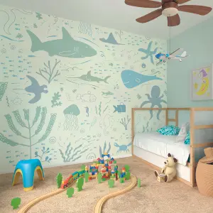 Origin Murals Children's Underwater Sea Animals Adventure Matt Smooth Paste the Wall Mural 300cm wide x 240cm high