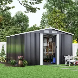 Ajay 8ft. W x 10ft. D Metal Apex Tool Shed Carbon Black