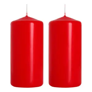 Pillar Candles, Pack of 2, Unscented, Long Burning Time, 10 x 5 cm / 4 x 2 in (Red, Matt)