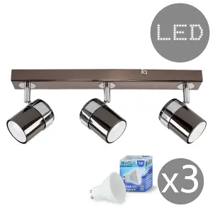 ValueLights Rosie Black Ceiling Bar Spotlight and GU10 Spotlight LED 5W Warm White 3000K Bulbs