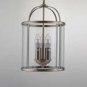 First Choice Lighting Antique Brass 3 Light Lantern Style Pendant