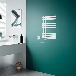 Rinse Bathrooms Designer Electric Thermostatic Heated Towel Rail D Shape Bathroom Ladder Style Radiator Warmer 800x600mm White