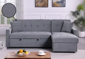 Hinton L Shaped Corner Sofa Bed with Hidden Storage and Reversible Chaise - Versatile LH or RH orientation - GREY