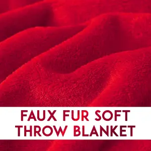 Faux Fur Mink Throw Luxury Super Soft Plain Bed Sofa Settee Throw Blanket- Large - Red