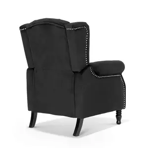 Velvet Black Marianna Manual Recliner Wingback Chair