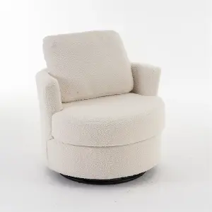 Teddy Swivel Armchair with Back Cushion Pillow Thick Foam Pad, White