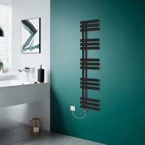 Rinse Bathrooms Designer Electric Thermostatic Heated Towel Rail D Shape Bathroom Ladder Style Radiator Warmer 1600x450mm Black