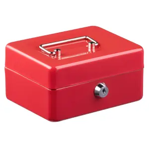 Hardys Metal Cash Box Money Bank Deposit Steel Tin Security Safe Petty Key Lockable - 6" Red