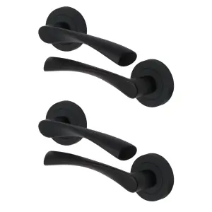 Matt Black Round Door Handle 51mm Pack of 2