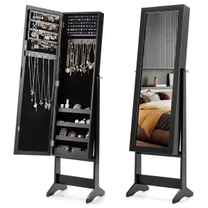 Costway Mirrored Jewelry Armoire Standing Jewelry Cabinet w/ Full-Length Mirror