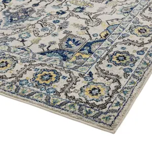 Persian Blue Traditional Easy to Clean Floral Rug For Dining Room -200cm X 290cm