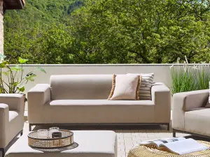 Outdoor Upholstered Sofa Garden Sofa ROVIGO Polyester Beige 3 Seater