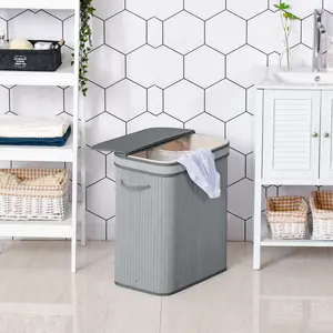 Salinas Bamboo Laundry Hamper with Handles Grey / 63 H cm x 52 W cm x 32 D cm