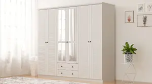 VOLET 6 Door 2 Drawer Mirrored White Wardrobe