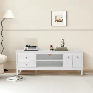 Classic White Wooden TV Stand with Drawers and Shelf 140cm W x 40cm D x 50cm H