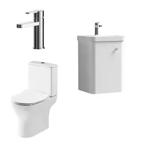 Nuie Core Cloakroom Set Wall Hung Vanity Unit Curve 400mm Basin Tap WC Satin White