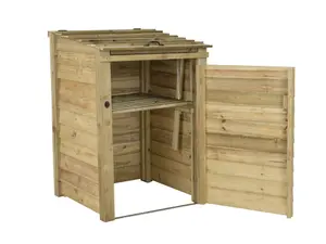 Wooden Wheelie Bin Store (Single, Light green (Natural), With Recycling Shelf)