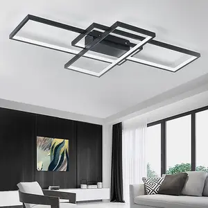 Black Frame Neutral Style Rectangular LED Semi Flush Ceiling Light Fixture 110cm Cool White