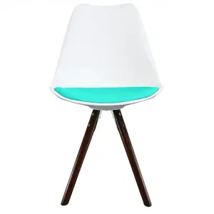 Soho White & Aqua Plastic Dining Chair with Pyramid Dark Wood Legs