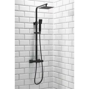 Matt Black Square Overhead Thermostatic Rigid Riser Shower Kit Adjustable Height