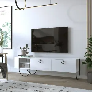 Decortie Norfolk Modern TV Unit Multimedia Centre White with Storage TV Cabinet 151cm