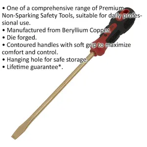 Premium 8 x 200mm Non-Sparking Slotted Screwdriver with Soft Grip Handle