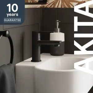 GoodHome Akita Mini Matt Black Round Washbasin Mixer Tap