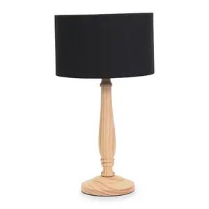 ValueLights Victoria Traditional Light Wood Candlestick Table Lamp with Black Drum Shade - LED Bulb Included