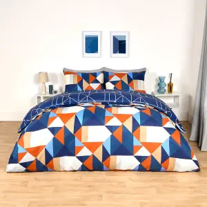 Duvet Cover Bedding Set Pillowcase Geometric Reversible Quilt, Rust - King