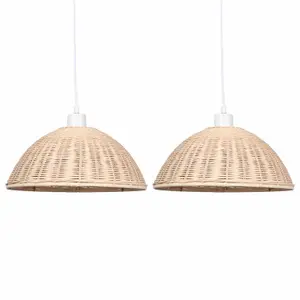 First Choice Lighting Set of 2 Colette Rattan Dome Pendant Lightshades