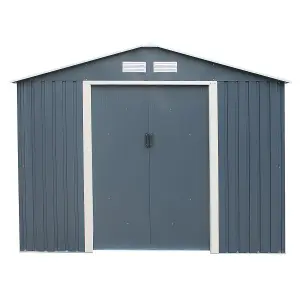 Charles Bentley 8ft x 6ft Grey Metal Garden Storage Shed Zinc Floor Frame