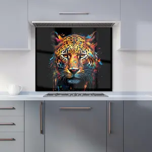 Splashart Leopard Face Premium Glass Kitchen Splashback W700mm x H650mm