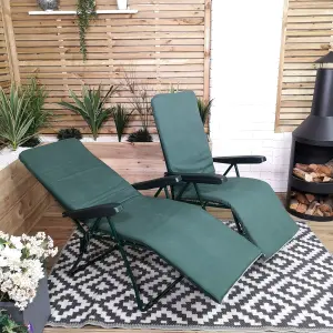 Set of 2 Padded Outdoor Garden Patio Recliner or Sun Lounger in Plain Green