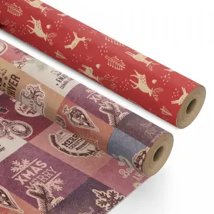 Kraft & Co 2 Pack Christmas Wrapping Paper Roll (Festive)