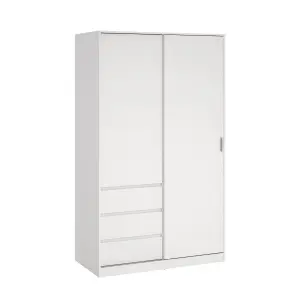 Tvilum Esla Scandinavian Matt white 3 Drawer Double Sliding door wardrobe (H)2004mm (W)1185mm (D)600mm