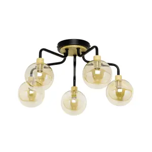 Inlight Mead Matt Glass & metal Black 5 Lamp LED Ceiling light