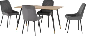 Hamilton Dining Set with Avery Chairs Medium Oak Effect Grey Velvet