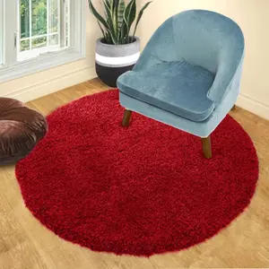 Round Soft Shaggy 5cm Thick Rugs Small Large Plush Circle Area Rugs Living Room Bedroom (Red, 120cm x 120cm)